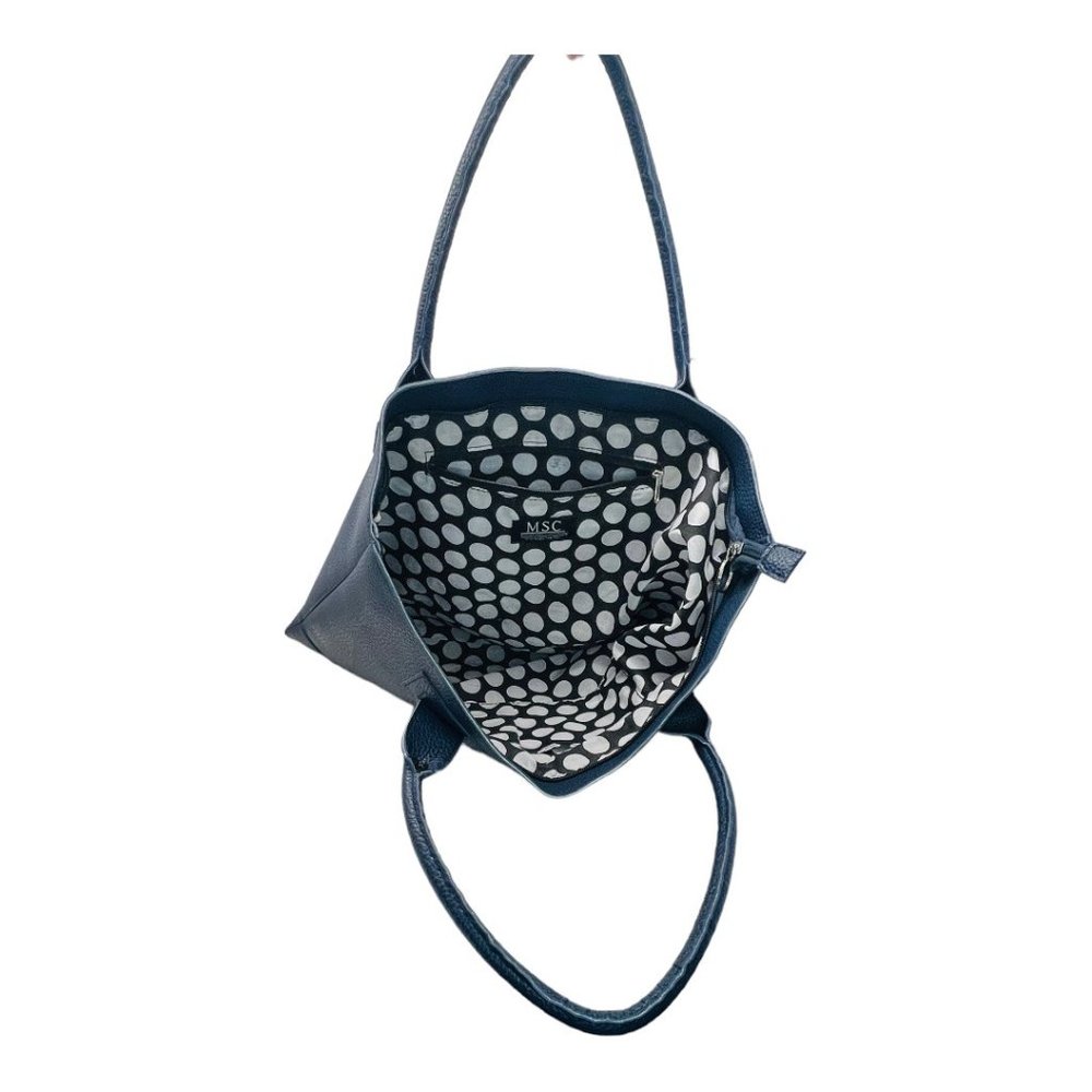 MSC Faux Leather Bucket/Tote Top Handle Bag With Polk Dot Interior - Picture 10 of 14